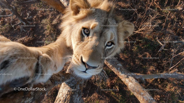 Majestic Lion Climbing a Tree in Natural Habitat