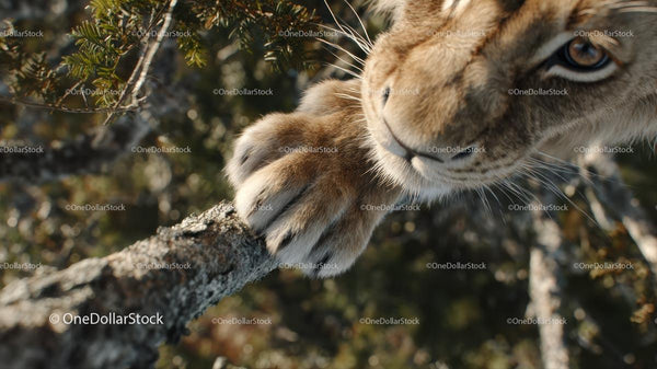 Lion Paw Gripping Tree Branch in Natural Habitat