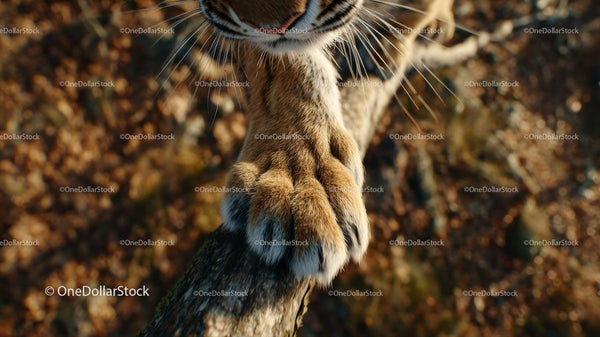 Close-Up of a Tiger's Paw Gripping a Tree Branch