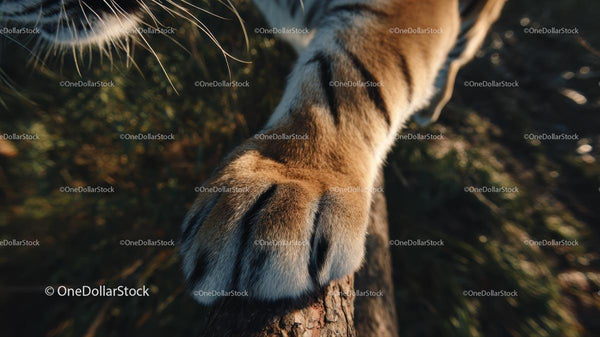 Close-Up of Tiger Paw on Tree Branch