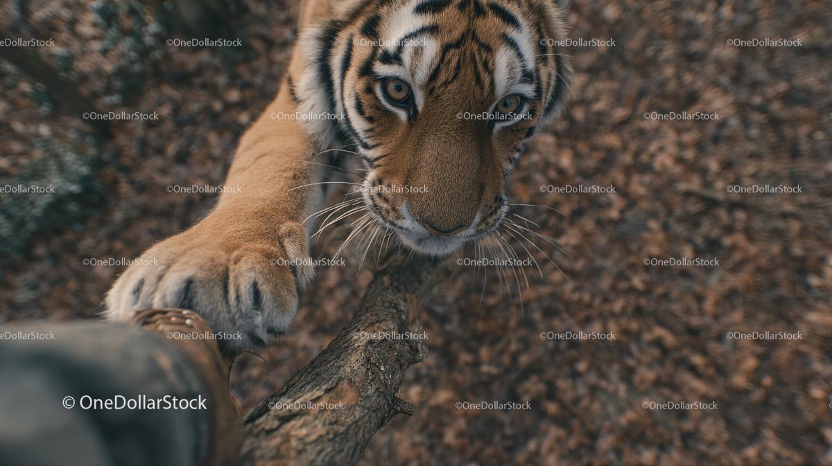 Curious Tiger Climbing a Tree in the Wilderness