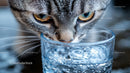 Curious Tabby Cat Drinking from a Bubbly Glass of Water
