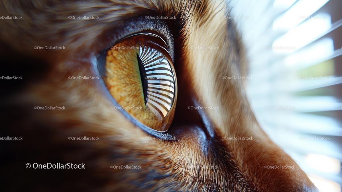 Close-Up of a Cat's Eye Reflecting Window Blinds