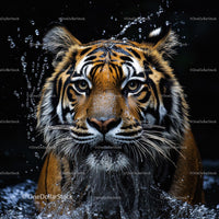 Fierce Tiger Emerging from Water with Splashes