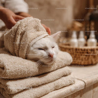 White Cat Enjoying Relaxing Spa Treatment in Cozy Towels