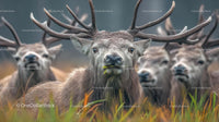 Majestic Stag in Lush Grassland with Herd