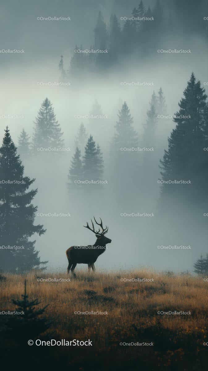 Majestic Elk Standing in a Misty Forest Landscape