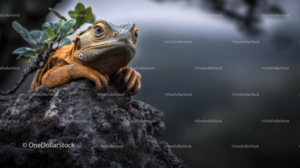 Bright Lizard Resting on a Moss-Covered Rock in Nature