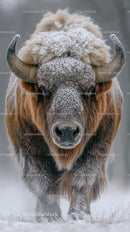 Majestic Bison in Frosty Winter Landscape