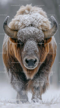 Majestic Bison in Frosty Winter Landscape