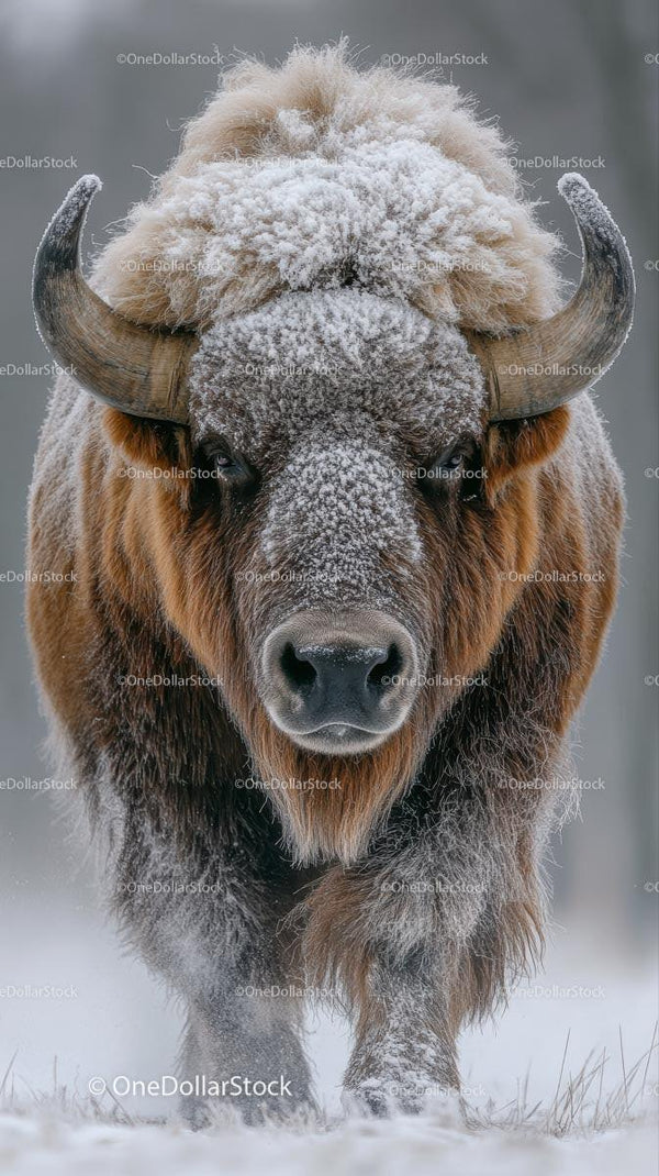 Majestic Bison in Frosty Winter Landscape