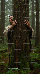 Serene Moment of Connection with Nature in a Lush Forest