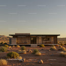 Modern Desert House with Glass Walls in Arid Landscape