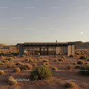 Modern Glass House in Desert During Sunset