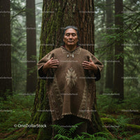 Serene Meditation in a Lush Forest with Ethnic Poncho