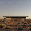 Contemporary Glass House in Desert at Sunset