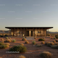 Modern Glass House in a Serene Desert Landscape