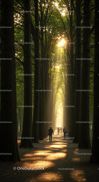 Serene Walkway Through Sunlit Tree Avenue