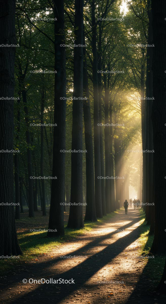 Sunlit Path Through a Serene Forest