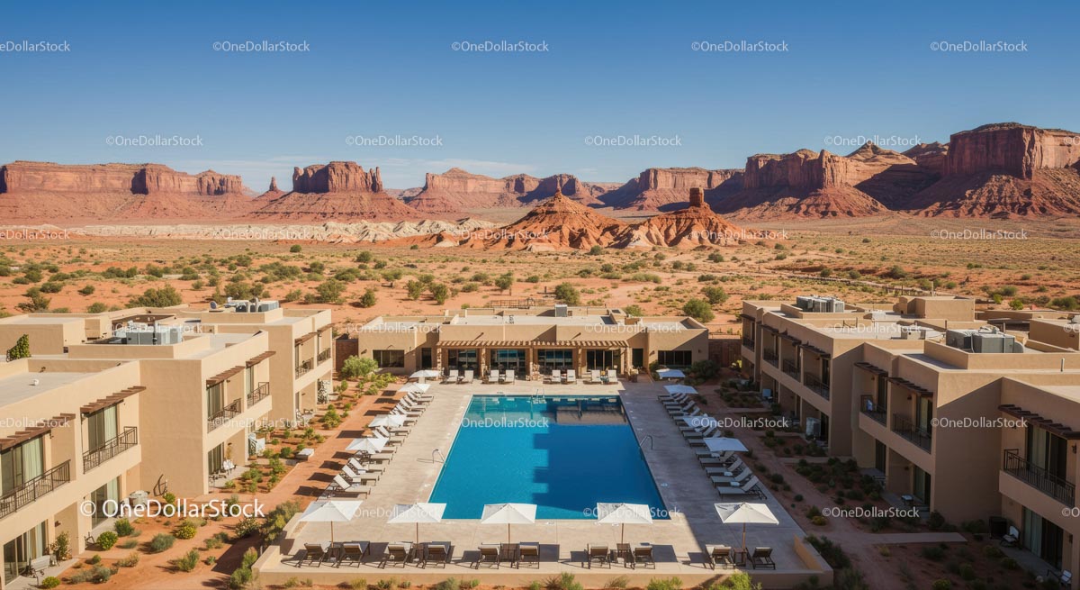 Luxury Resort with Pool Overlooking Desert Landscape