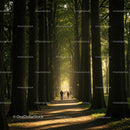 Couple Walking on Tree-Lined Path in Morning Light