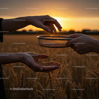 Harvesting Wheat at Sunset
