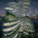 Futuristic Skyscraper with Green Terraces at Night