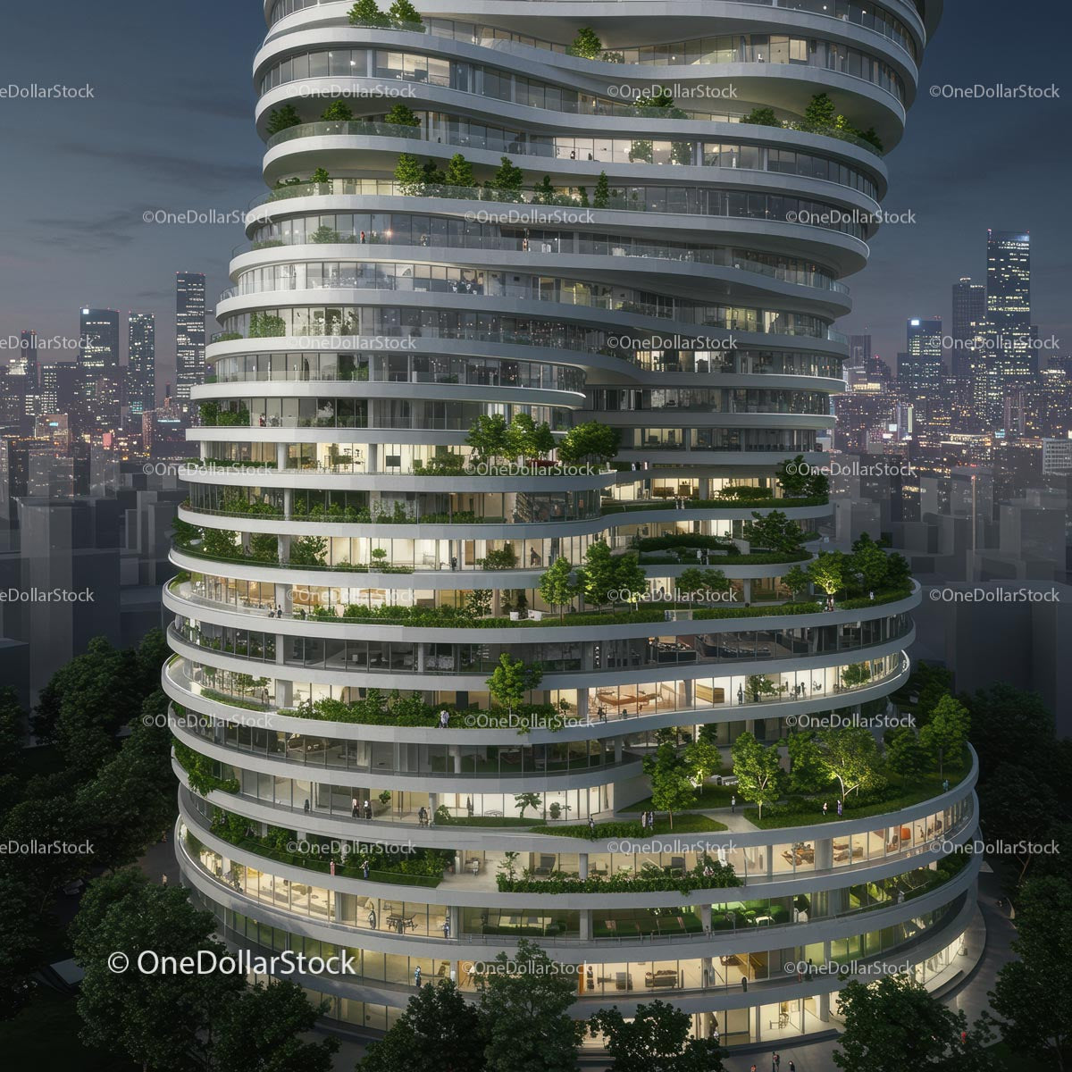 Futuristic Urban Skyscraper with Vertical Gardens