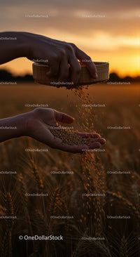 Sifting Wheat Grains at Golden Sunset