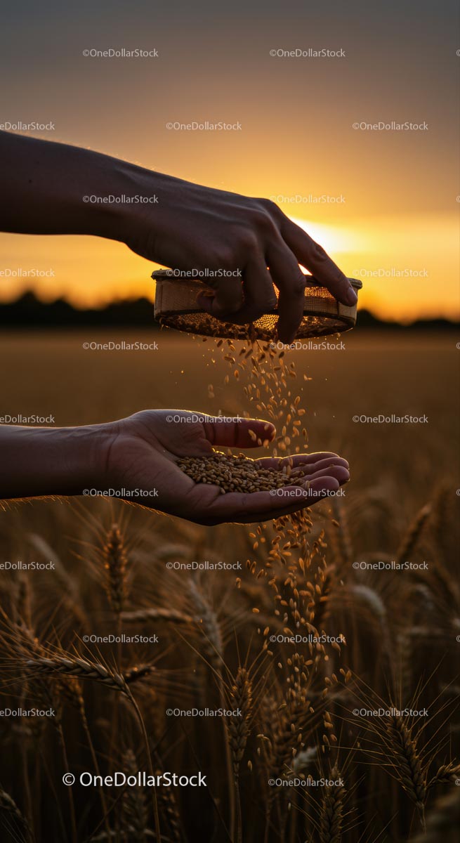 Golden Wheat Grains Pouring at Sunset