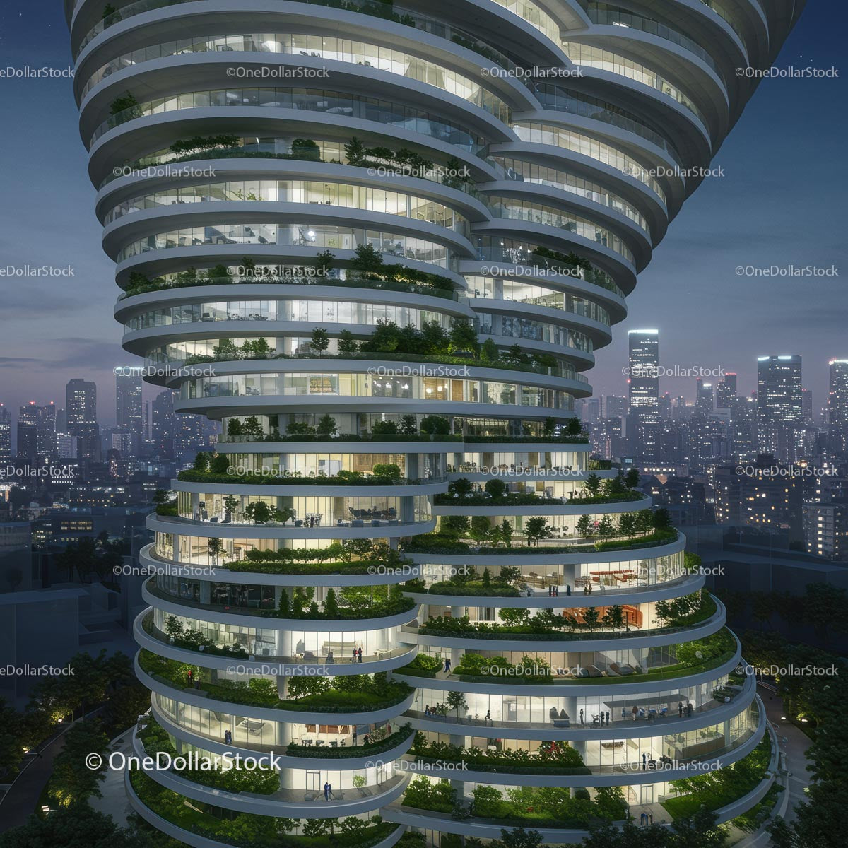 Futuristic Eco-Friendly Skyscraper with Lush Green Terraces