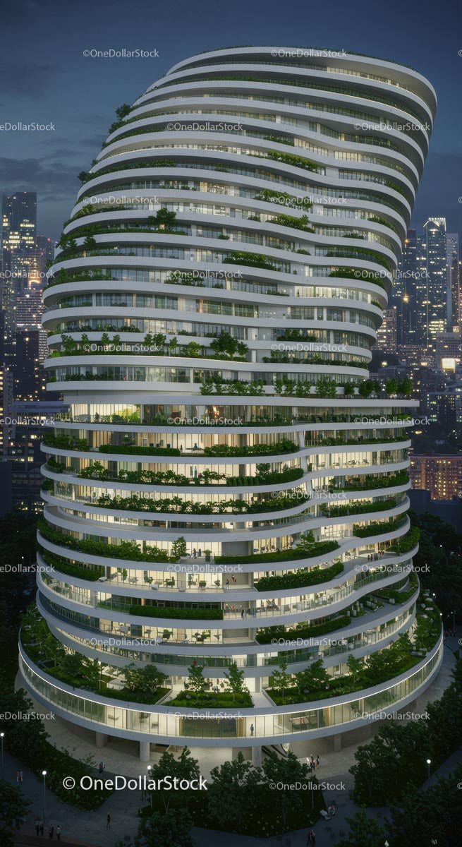 Futuristic Green Skyscraper with Vertical Gardens