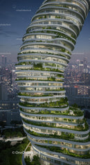 Futuristic Skyscraper with Lush Vertical Gardens at Night