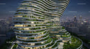Futuristic Green High-Rise in Urban Nightscape