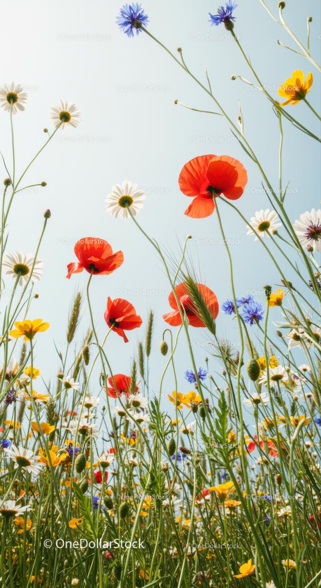 Vibrant Summer Meadow with Poppies and Daisies
