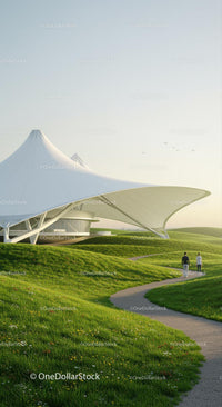 Futuristic Canopy Building in Green Landscape