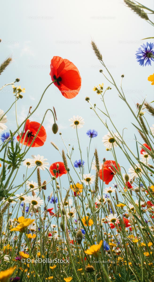 Vibrant Wildflower Meadow Under a Clear Blue Sky