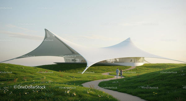 Futurystyczna architektura na zielonej łące