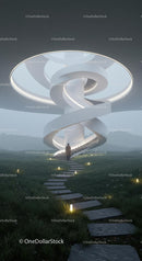 Futuristic Spiral Staircase in a Misty Landscape
