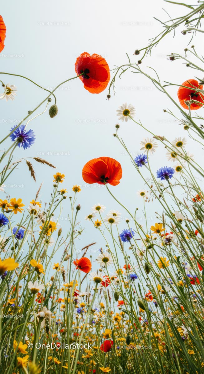 Poppy and Wildflower Meadow Against the Sky