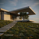 Modern Concrete House with Nature Integration and Sunset Glow