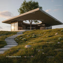 Modern Concrete House with Green Roof in Scenic Setting