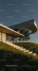 Modern Minimalist House with Green Roof and Concrete Design