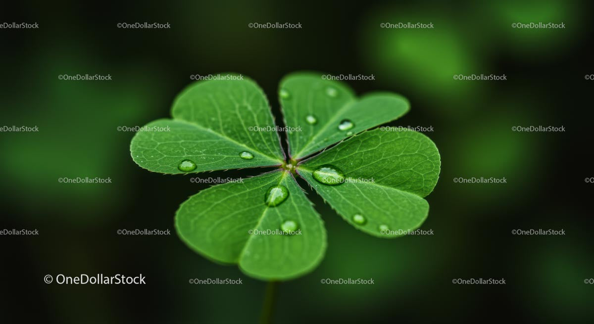 Close-Up of a Dew-Kissed Four-Leaf Clover
