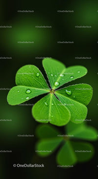 Green Clover with Water Droplets Close-Up