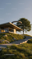 Modern Concrete House Amidst Lush Green Landscape