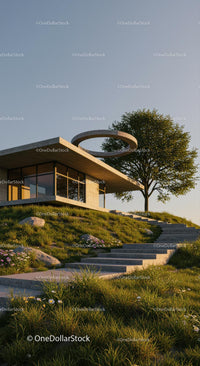 Modern Concrete House Amidst Lush Green Landscape