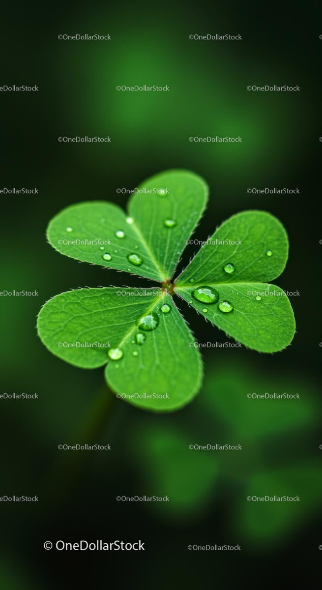 Fresh Clover Leaf with Dewdrops in Green Hue