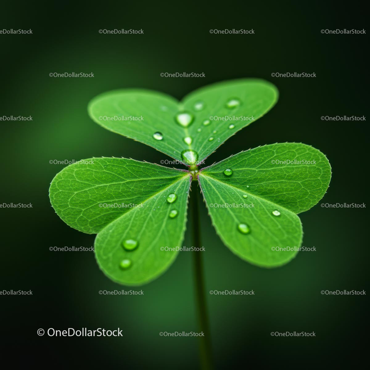Close-Up of Fresh Clover Leaf with Dew Drops