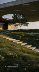 Modern Concrete Structure with Lush Greenery